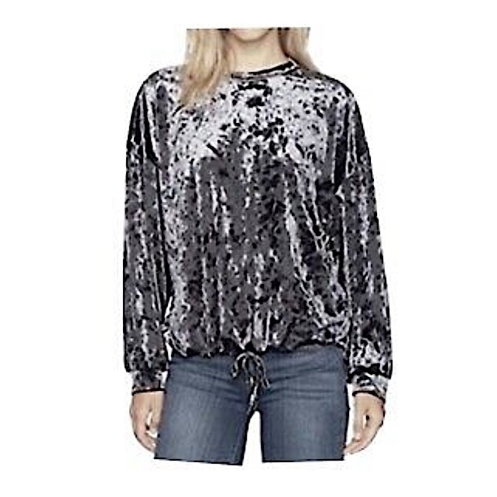ADRIANNA PAPELL Crushed Velvet Pullover Top with Drawstring Waist Small